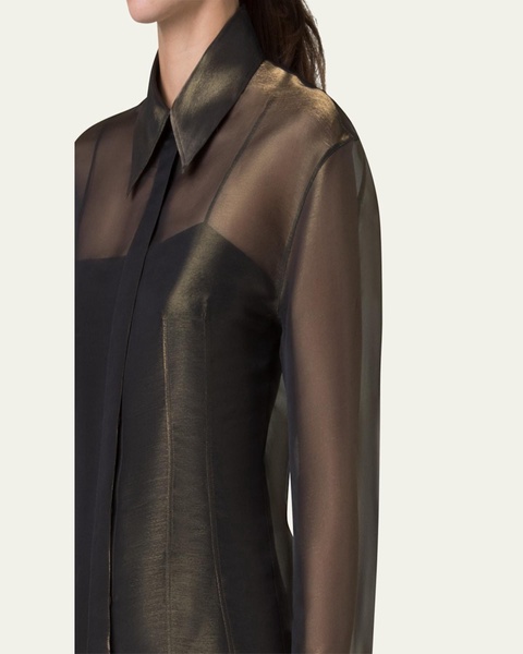 Button Down Silk Organza Blouse with Tank