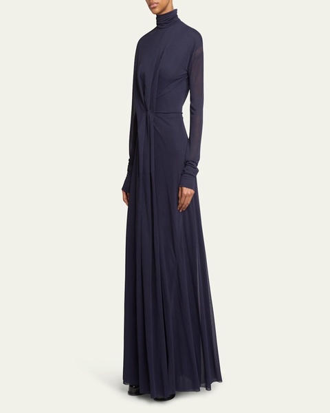 Long-Sleeve Draped Jersey Gown