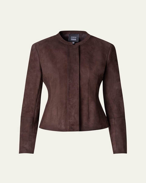 Aniella Suede Fitted Jacket, Brown