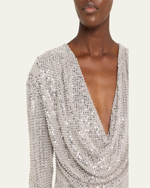 Leon Sequined Cowl-Neck Blouse