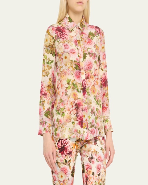 Floral Print Crepe De Chine Button-Front Shirt