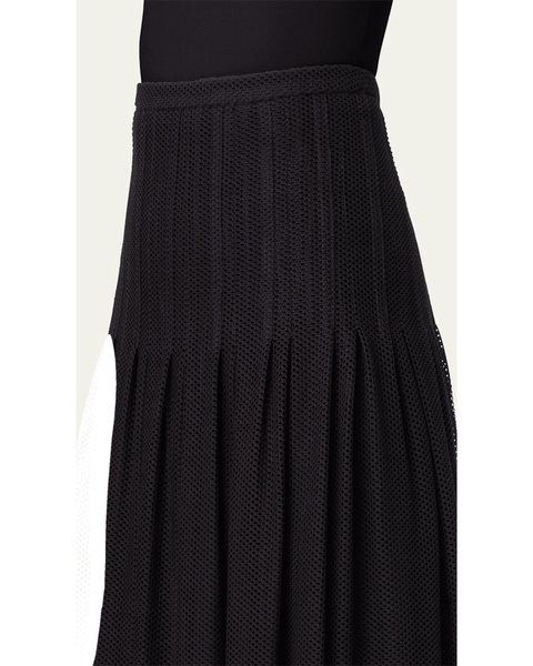 Stretch Mesh Pleated Midi Skirt