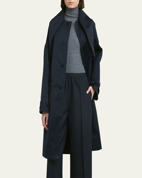 Long Raincoat with Dropped Point Collar