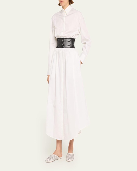 Maxi Button-Front Shirtdress with Leather Belt