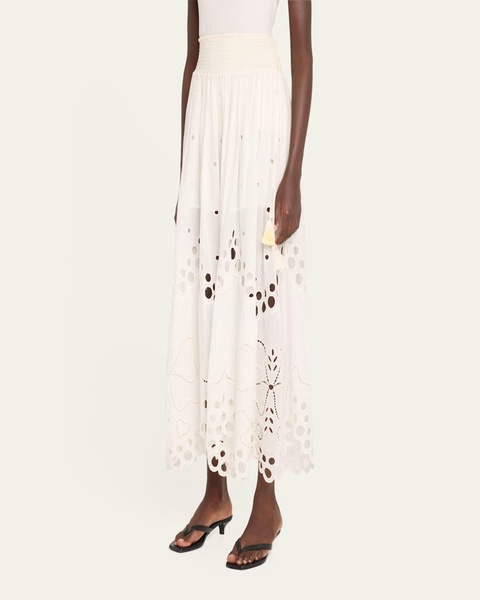 Cassaro Embroidered Cotton Tassel Tie Maxi Skirt