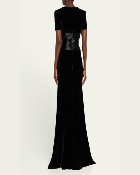 Velvet Beaded Waist Trumpet Gown