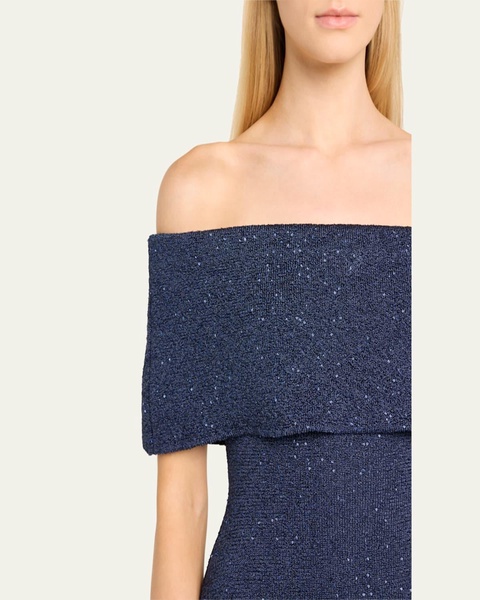 Paillette Knit Off-The-Shoulder Gown