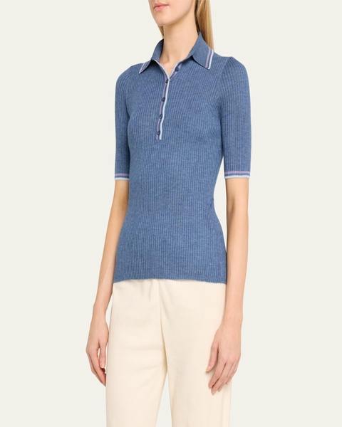 Perro Ribbed Cashmere Polo Top