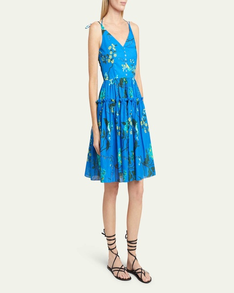 Floral-Print Tie-Straps Tiered Sleeveless Dress