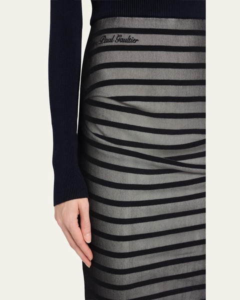 Rib Mariniere Striped Mesh-Inset Maxi Skirt