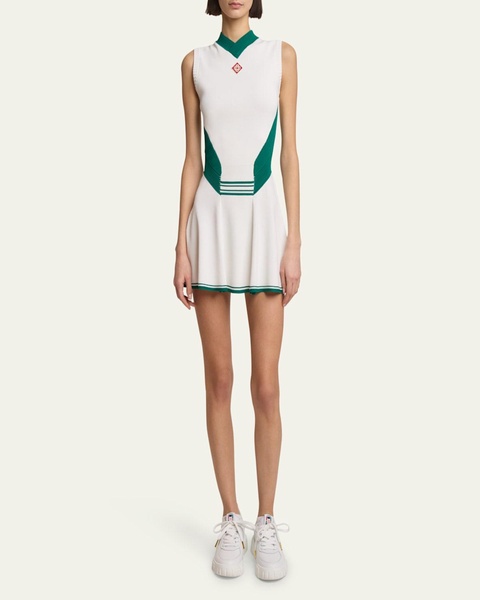 Knit Nylon Mini Dress with Logo Detail