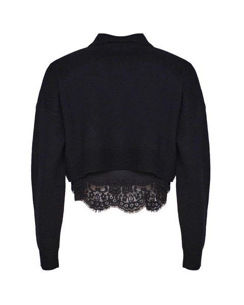 Pinko Lace-Detailed Knitted Polo Jumper