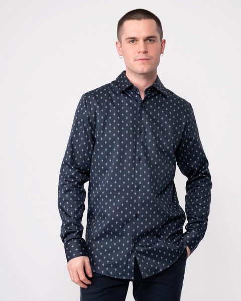 Ardea Mens Long Sleeve Geometric Print Shirt