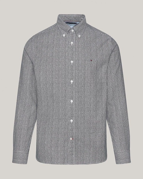 Oxford Basketweave Print Long Sleeve Mens Shirt