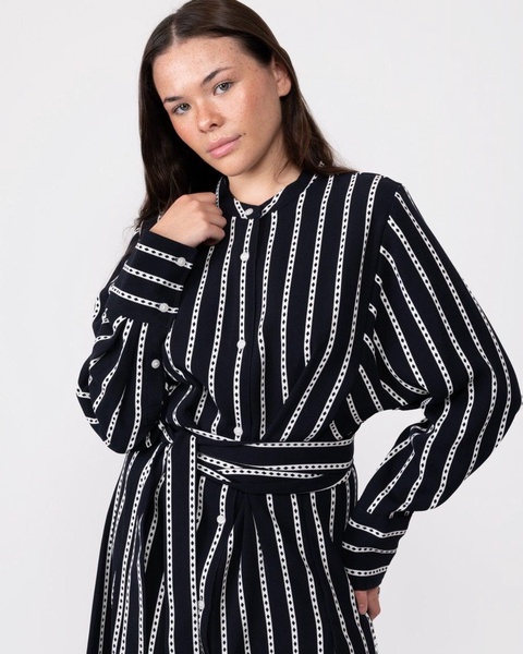 Argyle Stripe Long Sleeve Womens Midi Shirt Dress