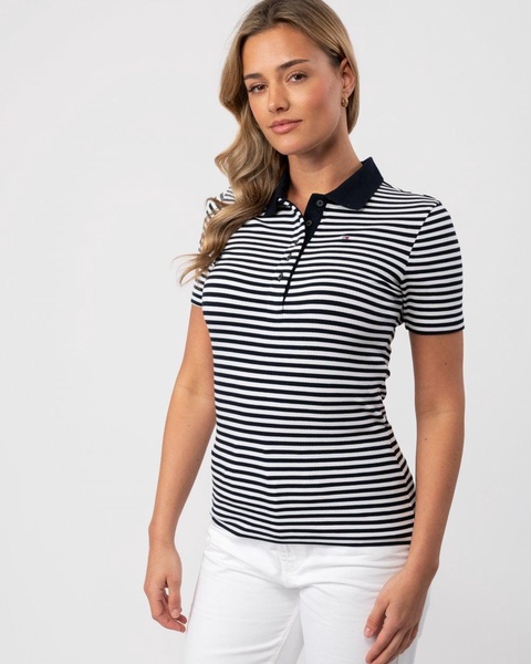 Stripe Rib Womens Slim Polo