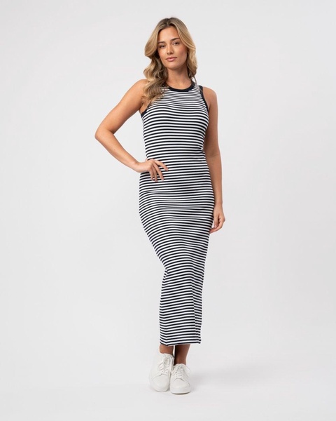 Stripe Rib Womens Sleeveless Midi Dress