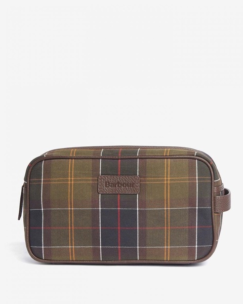 Mens Tartan Leather Washbag