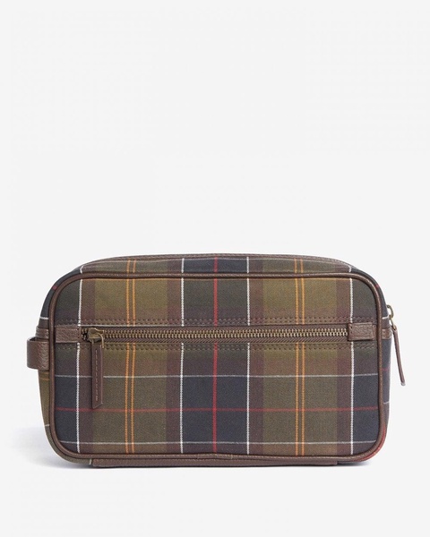 Mens Tartan Leather Washbag