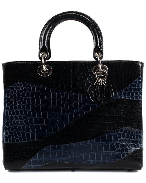 Dior Blue Crocodile Leather Large Lady Dior (Authentic Pre-Owned)