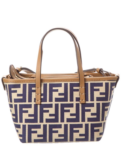 FENDI Mini Roll FF Jacquard Leather-Trim Tote