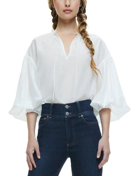 alice + olivia Julius Vluminus Blouson Sleeve Silk-Blend Blouse