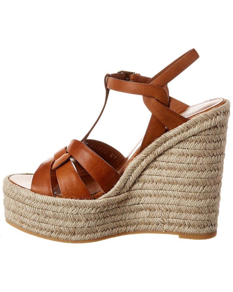 Saint Laurent Tribute 85 Leather Espadrille Wedge Sandal