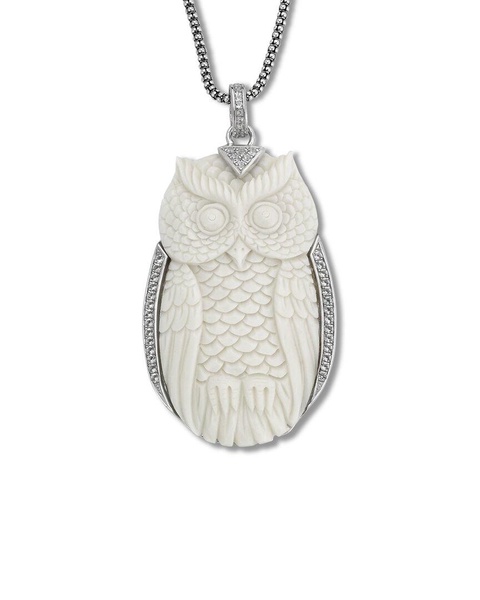 Samuel B. Silver 40.60 ct. tw. Gemstone Carved Bone Owl Pendant