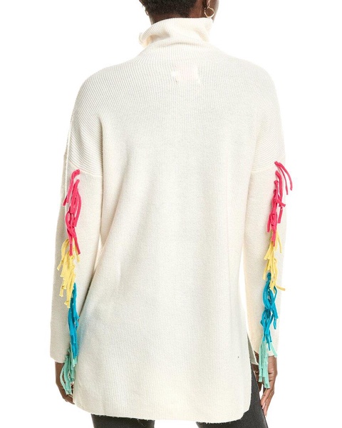 wool & cashmere-blend rainbow fringe funnel sweater