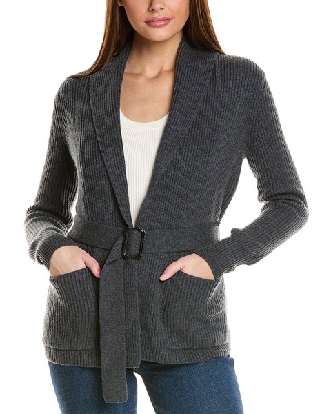 ribbed belted shawl wool cardigan