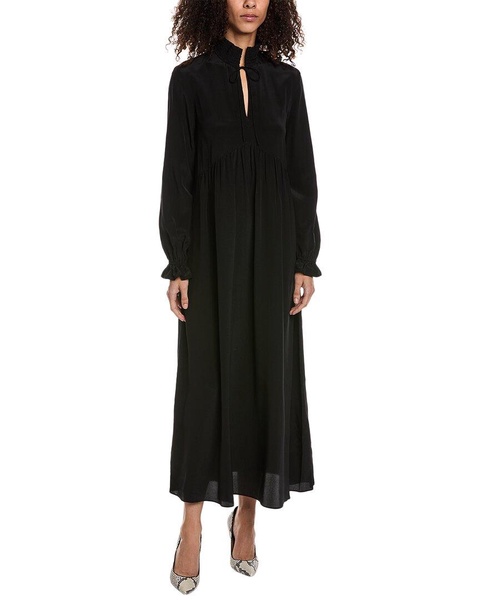 The Kooples Smocked Collar Silk Midi Dress