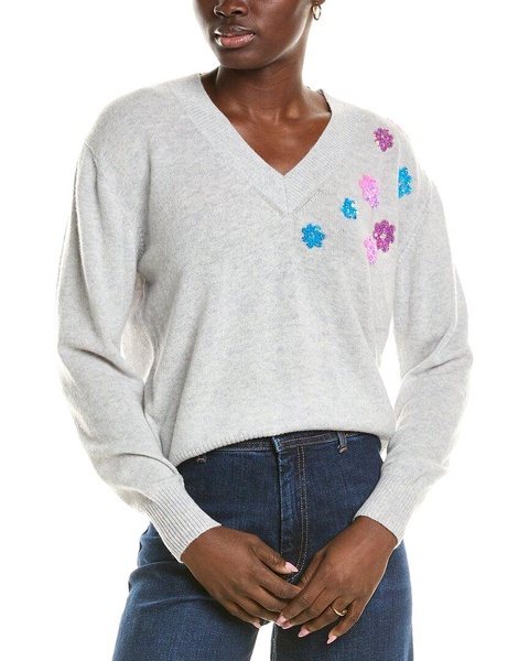 wool & cashmere-blend sequin floral v neck jumper