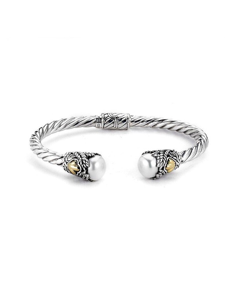 Samuel B. 18K & Silver Pearl Twisted Cable Bangle Bracelet