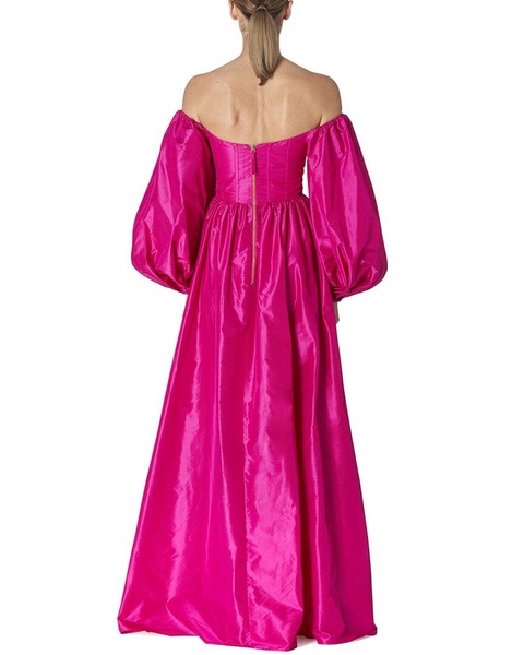 Carolina Herrera Off Shoulder Balloon Sleeve Silk Gown