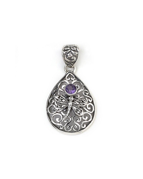 Samuel B. Silver 0.25 ct. tw. Amethyst Filigree Butterfly Pendant