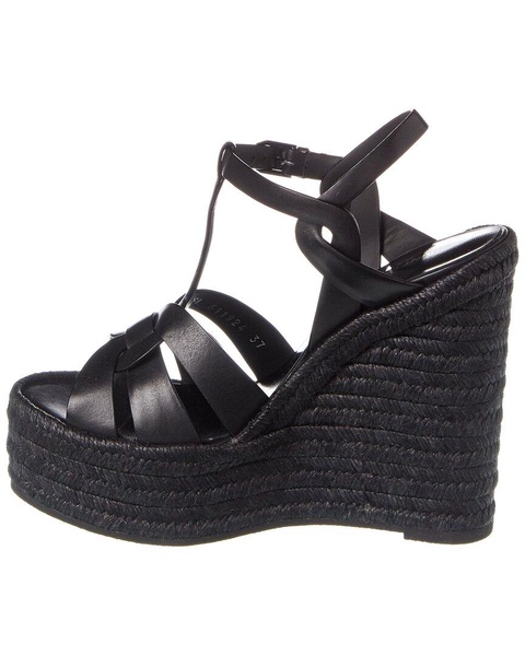 Saint Laurent Tribute 85 Leather Espadrille Wedge Sandal