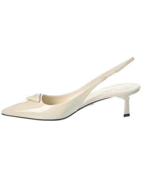 Prada Logo Patent Pointy-Toe Slingback Pump