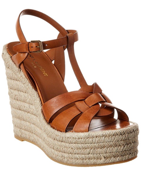 Saint Laurent Tribute 85 Leather Espadrille Wedge Sandal