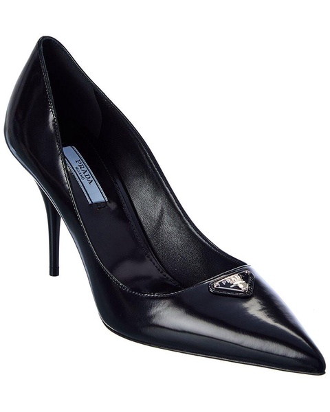 Prada Logo Leather Pointy-Toe Pump