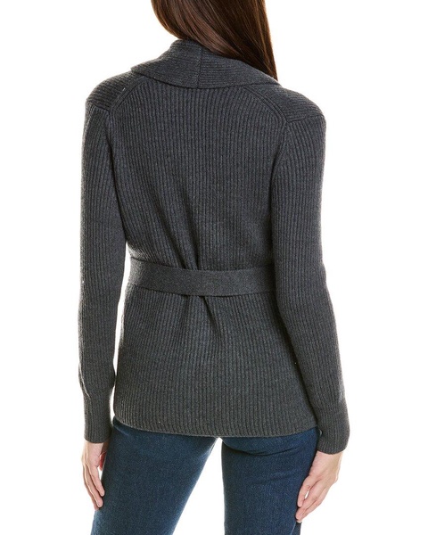 ribbed belted shawl wool cardigan