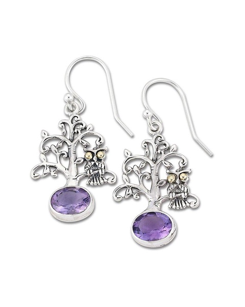 Samuel B. 18K Over Silver 2.20 ct. tw. Amethyst Tree with Owl Earrings