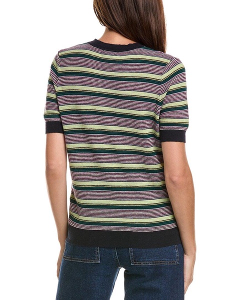 Minnie Rose Textured Stripe Crew Cashmere-Blend Sweater