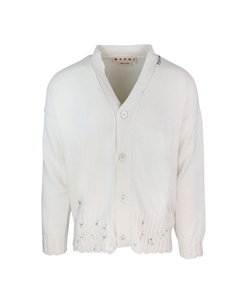 Logo Embroidered V-neck Knitted Cardigan