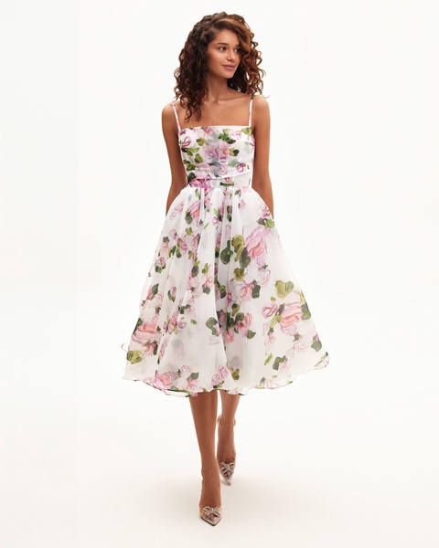 Apple Blossom spaghetti strap midi dress