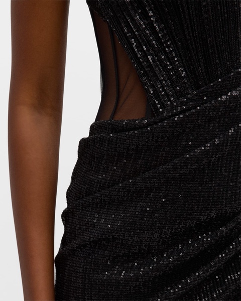 Strapless Corset Asymmetric Sequin Midi Dress