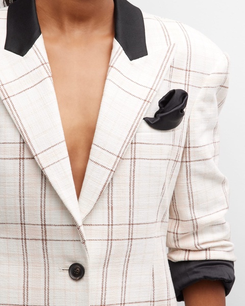 Rupert Satin-Trim Plaid Single-Breasted Blazer Jacket With Pocket Square