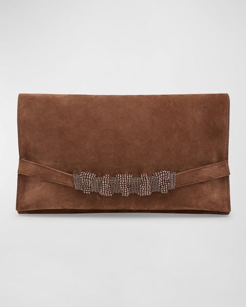 Monili Flap Suede Clutch Bag