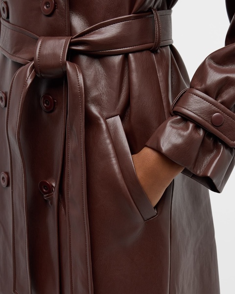 Elicia Strong-Shoulder Vegan Leather Trench Coat 