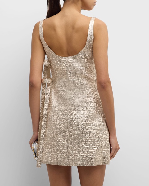 Maya Bows Sleeveless Metallic Seersucker Mini Dress