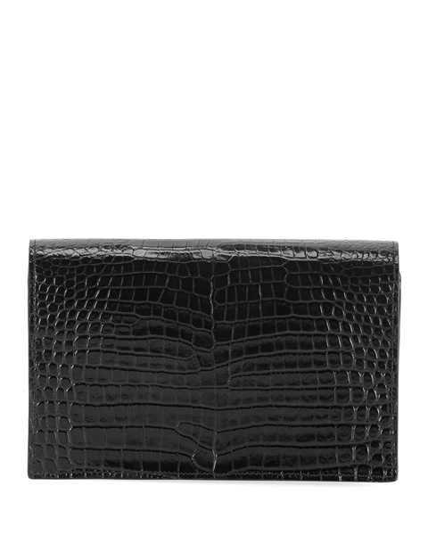 Kate Shiny Croc-Embossed Wallet w/ Tassel on Chain